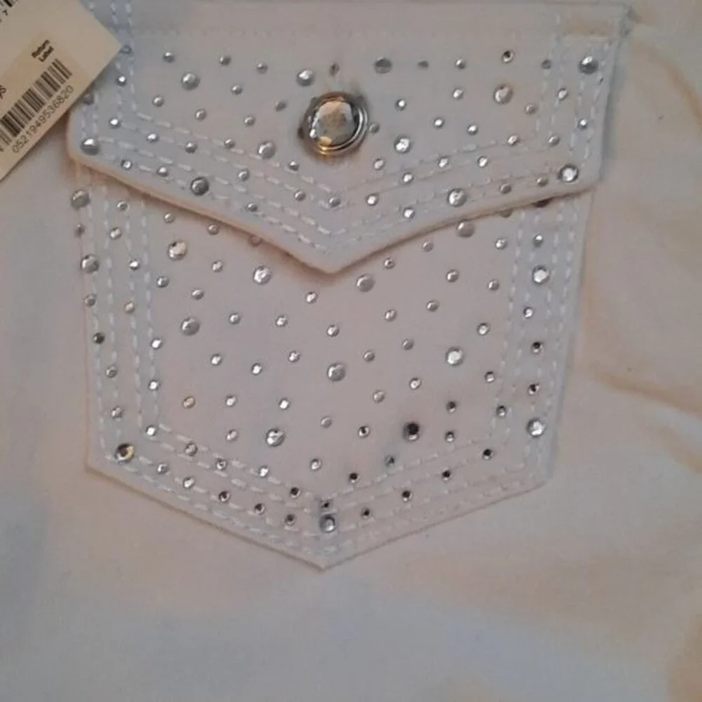 Klip Jeans NWT White Rhinestone 5 Pocket Low Rise Skinny Denim Jeans Size 7 - Picture 14 of 16